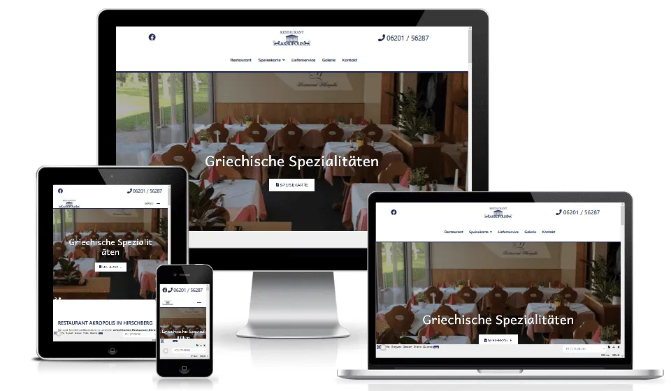 Website von Restaurant Akropolis auf mehreren Geräten