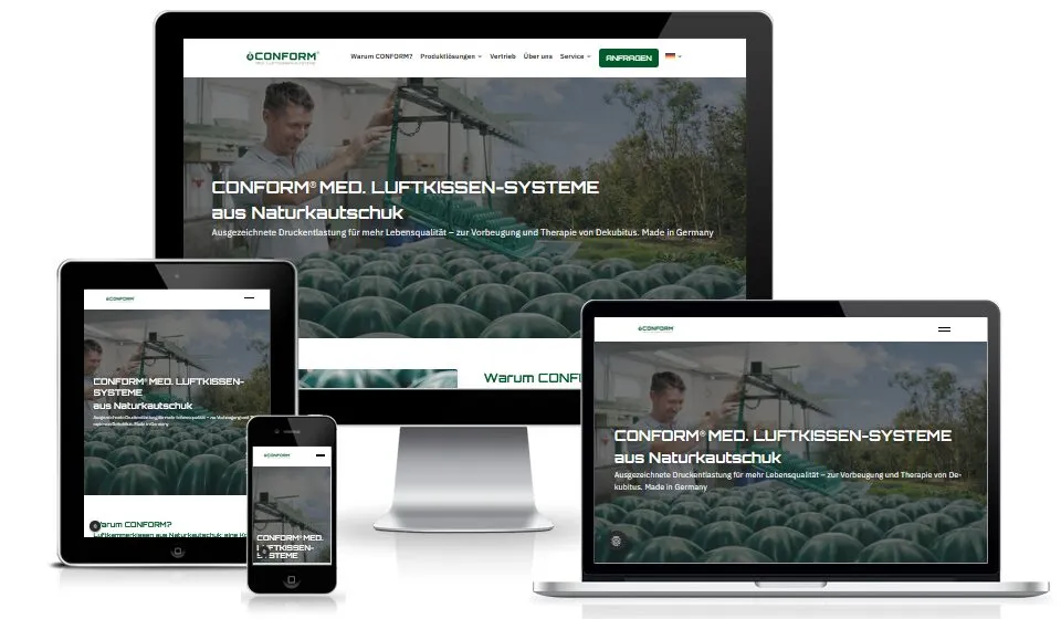 Website von CONFORM Luftkissen-Systeme auf mehreren Geräten