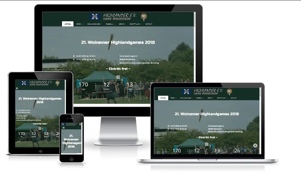 Website von Highlander Weinheim auf mehreren Geräten