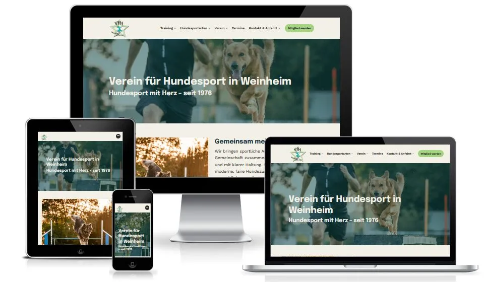 Website von Verein für Hundesport Weinheim auf mehreren Geräten