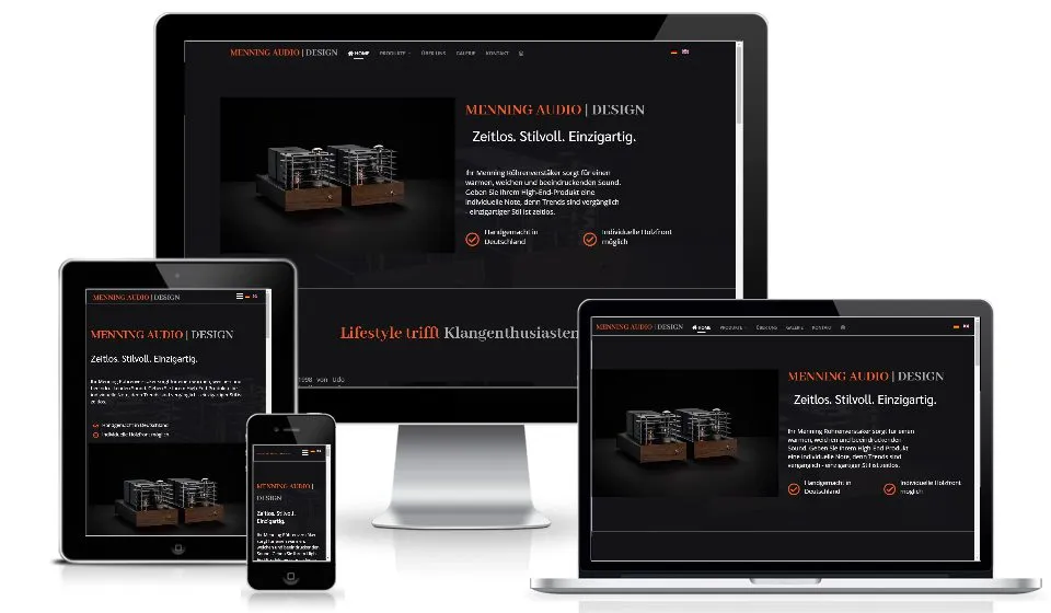 Website von Menning Audio Design auf mehreren Geräten