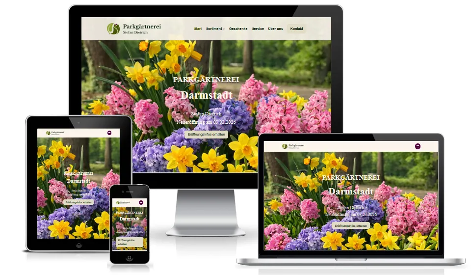 Website von Parkgärtnerei Stefan Dietrich auf mehreren Geräten