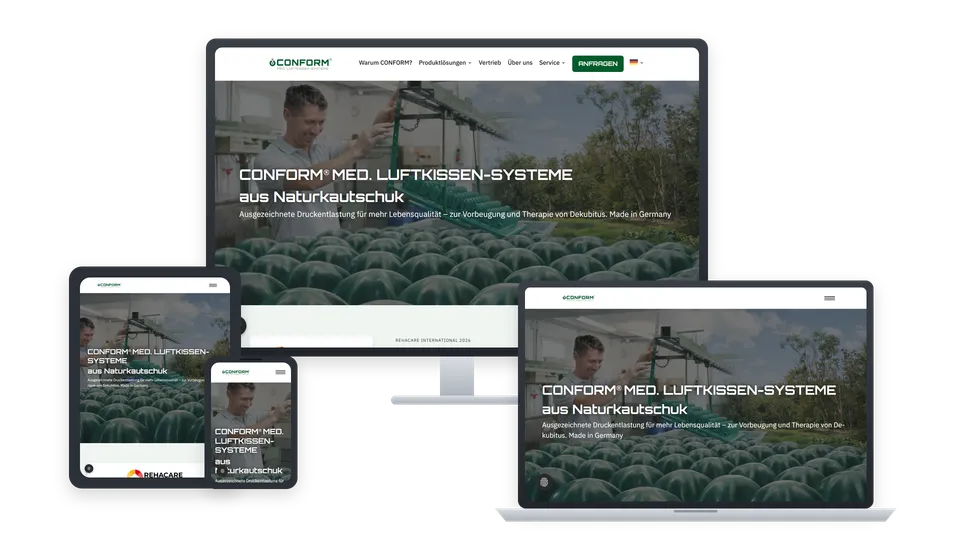 Website von CONFORM Luftkissen-Systeme auf mehreren Geräten
