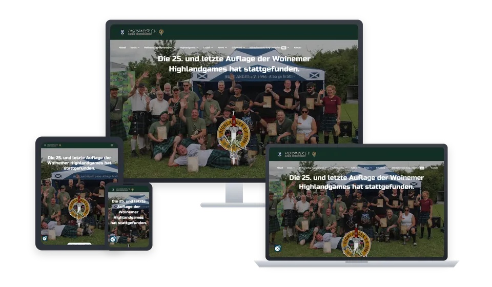 Website von Highlander Weinheim auf mehreren Geräten