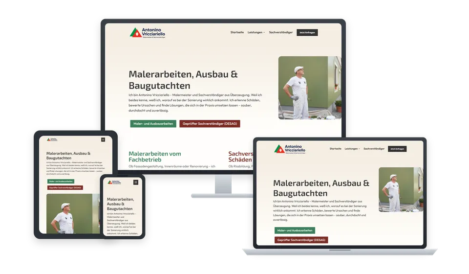 Website von Vricciariello Malerbetrieb auf mehreren Geräten