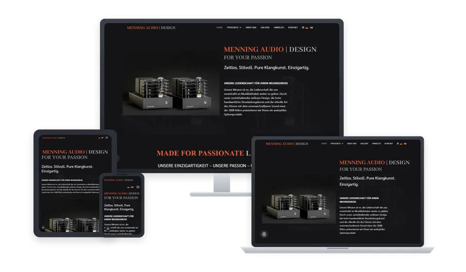 Website von Menning Audio Design auf mehreren Geräten