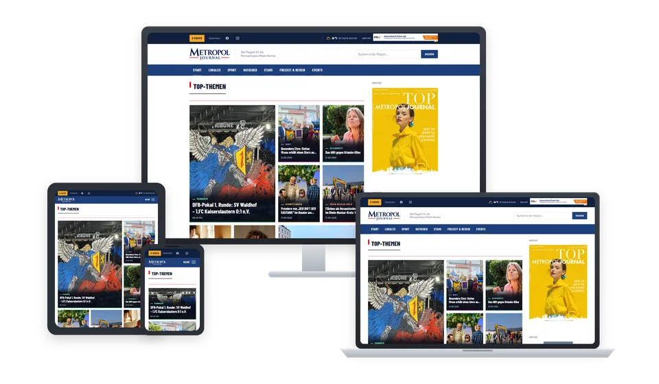 Website von Metropol Journal, Nachrichtenportal, Verlag, Metropolregion Rhein-Neckar, auf Bildschirm, Laptop, Tablet und Handy