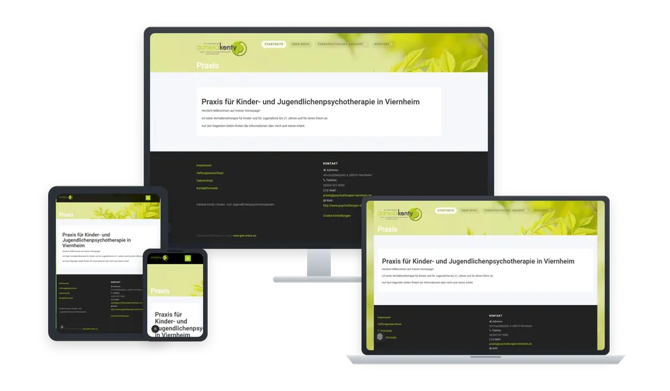 Website der Praxis für Kinder- und Jugendlichenpsychotherapie auf mehreren Geräten