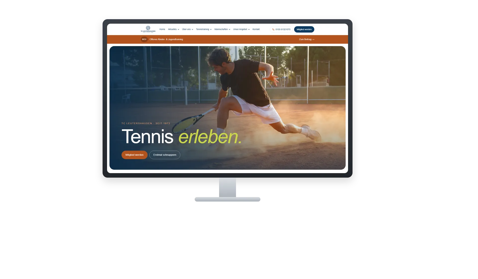 Die Website des TC Leutershausen auf Bildschirm, Laptop, Tablet und Handy