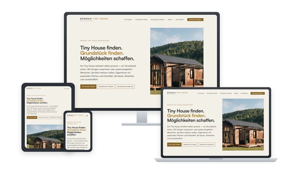 Das Bündnis Tiny House auf Bildschirm, Laptop, Tablet und Handy